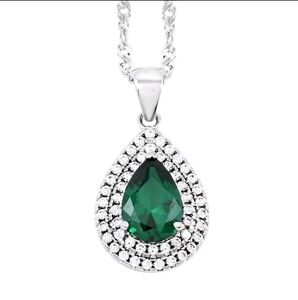 Lab Created Green Quartz and Simulated Diamond 3.00 ctw Drop Pendant Necklace